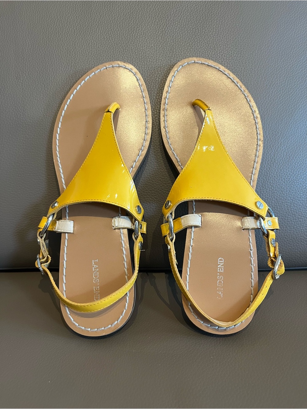 Lands' End Yellow Patent T-Strap Sandals